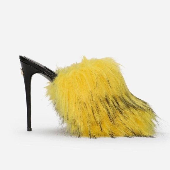 New Dolce & Gabbana Keira Faux Fur Slide Sandals Size 37.5 - Picture 1 of 7